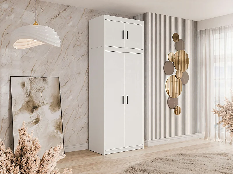 Armoire Novduni 103, Blanc, 246x90x53cm, Portes d'armoire: Avec des charnières