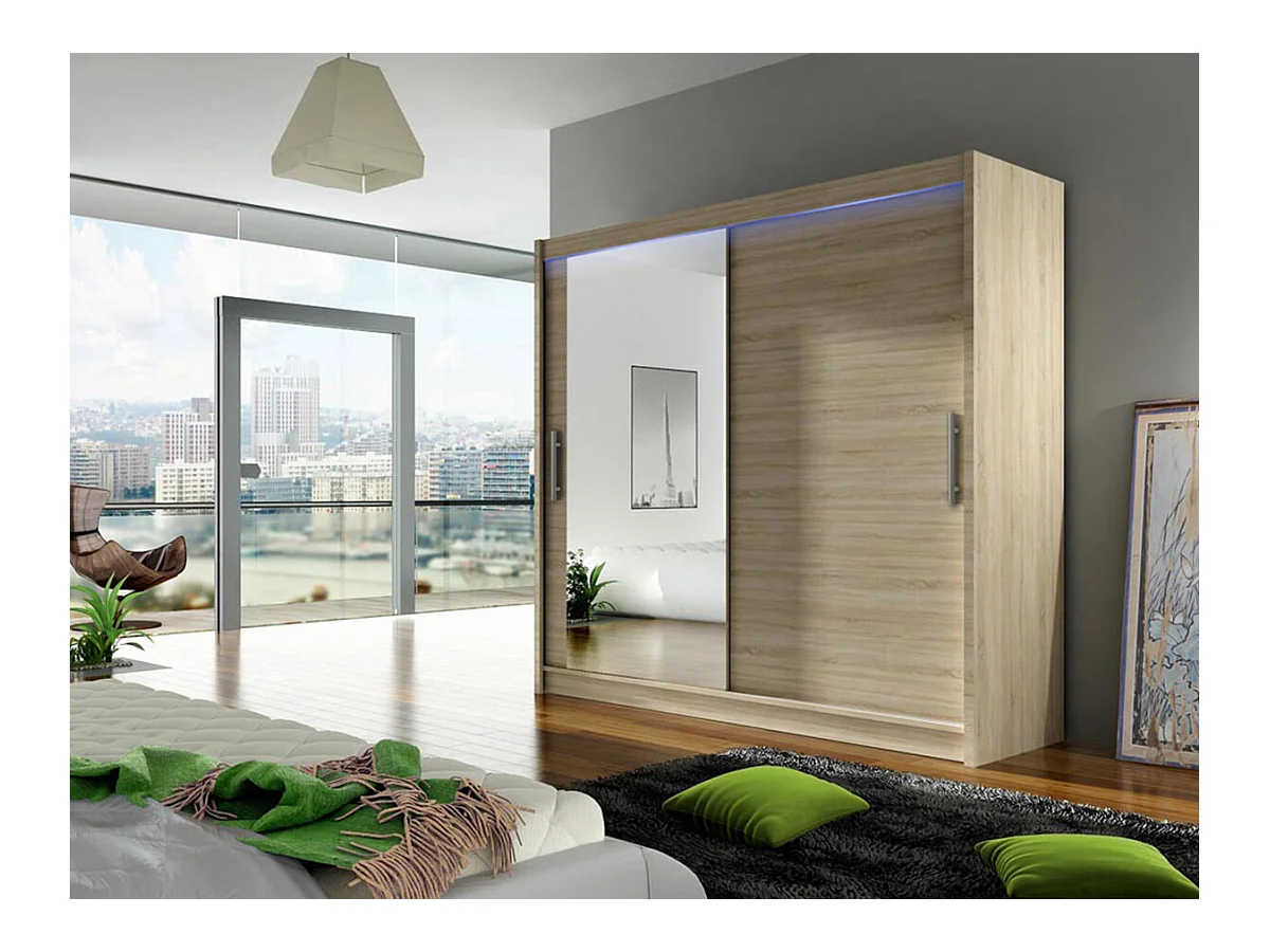 Armoire Closico 107, Sonoma chêne, 215x180x58cm, Portes d'armoire: Coulissantes