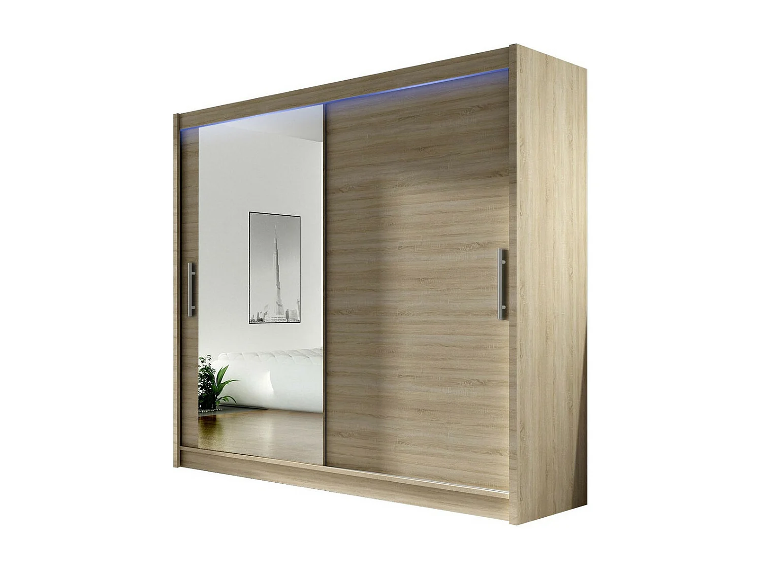 Armario Closico 107, Roble Sonoma, 215x180x58cm, Puertas de armario: Correderas