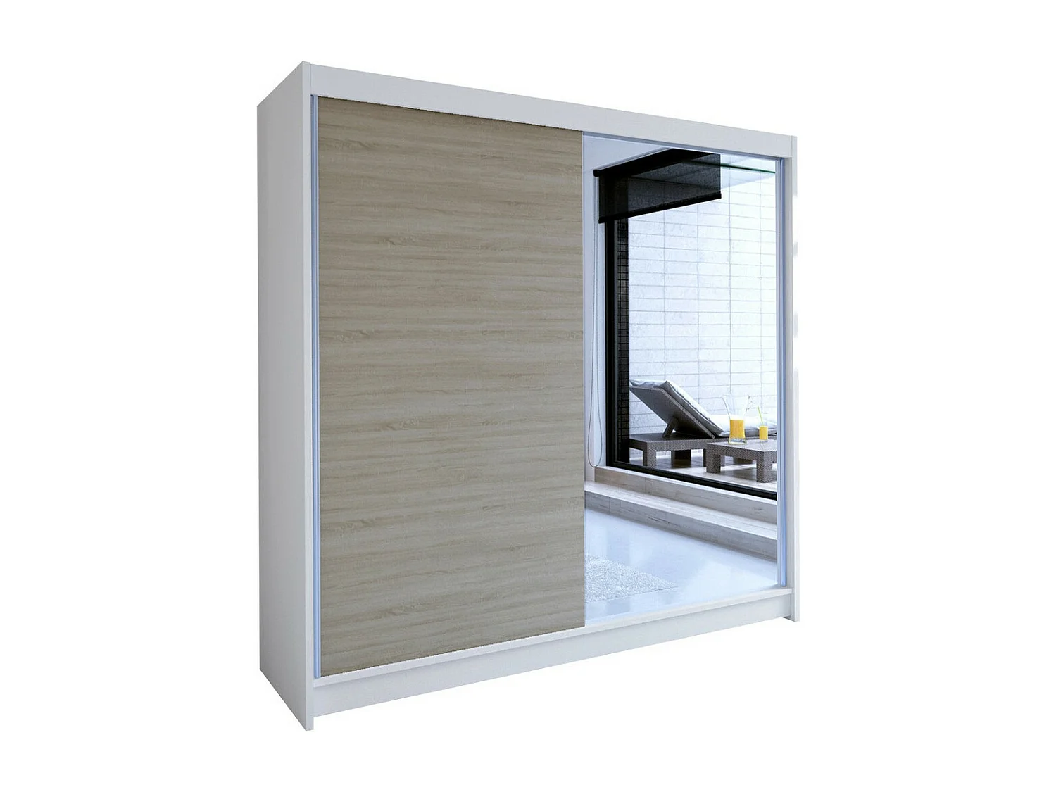 Armario Closico 137, Roble Sonoma|Blanco, 215x180x58cm, Puertas de armario: Correderas