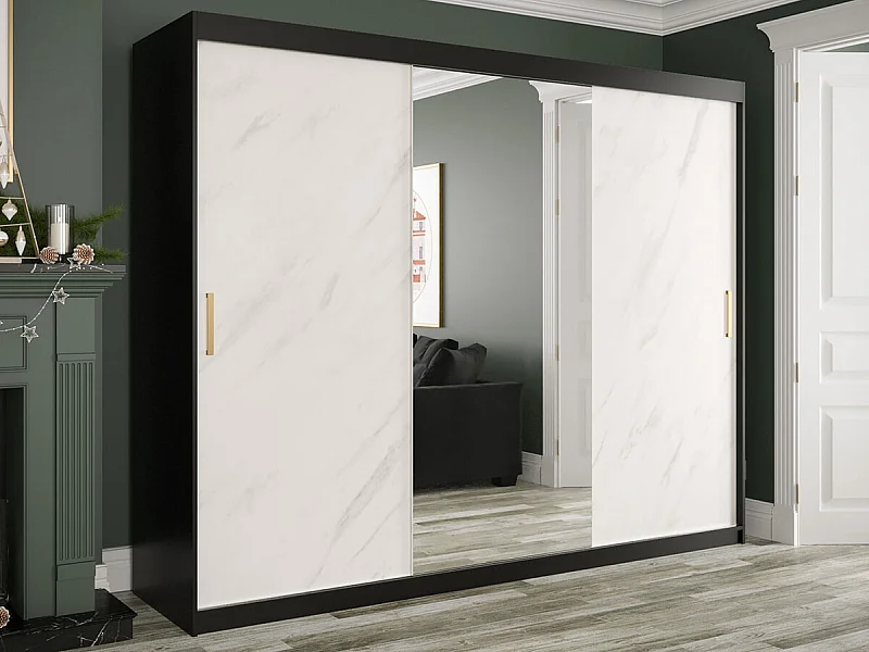 Armario Hartford 257, Mármol blanco|Negro mate, 200x250x62cm, Número de estantes: 9