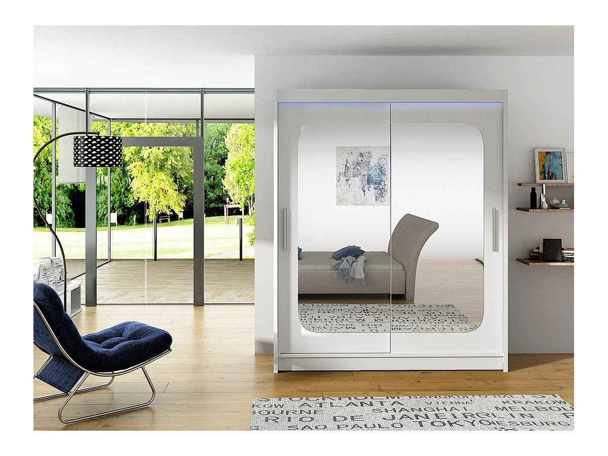 Armoire Closico 135, Blanc, 200x150x58cm, Portes d'armoire: Coulissantes