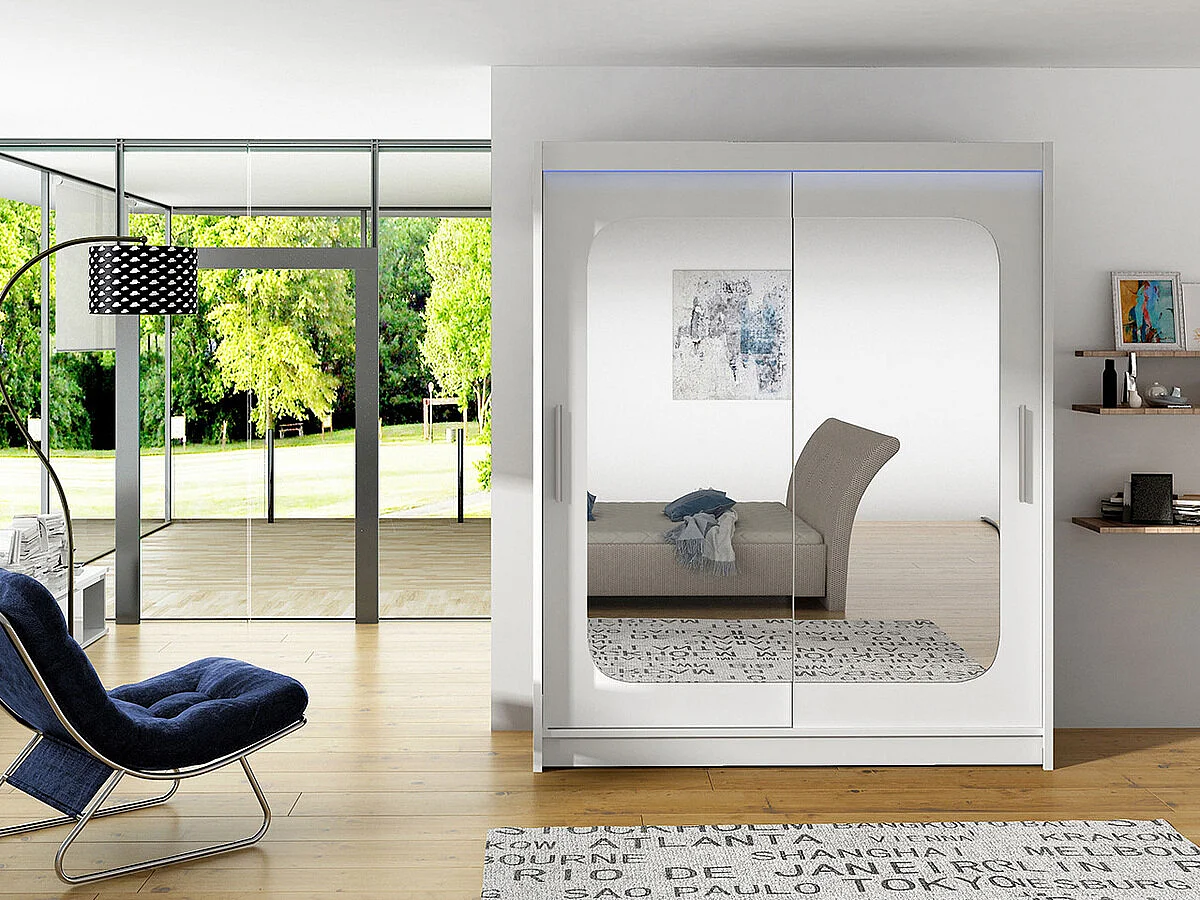 Armadio Closico 135, Bianco, 200x150x58cm, Porte armadi: Scorrevoli