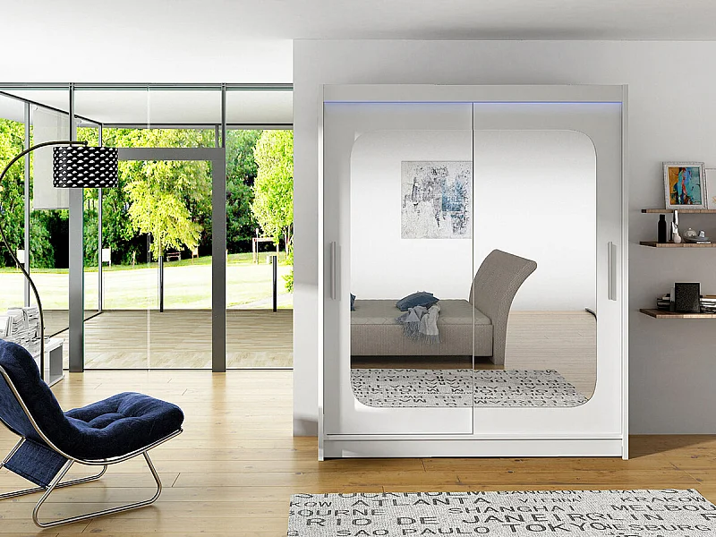 Armoire Closico 135, Blanc, 200x150x58cm, Portes d'armoire: Coulissantes