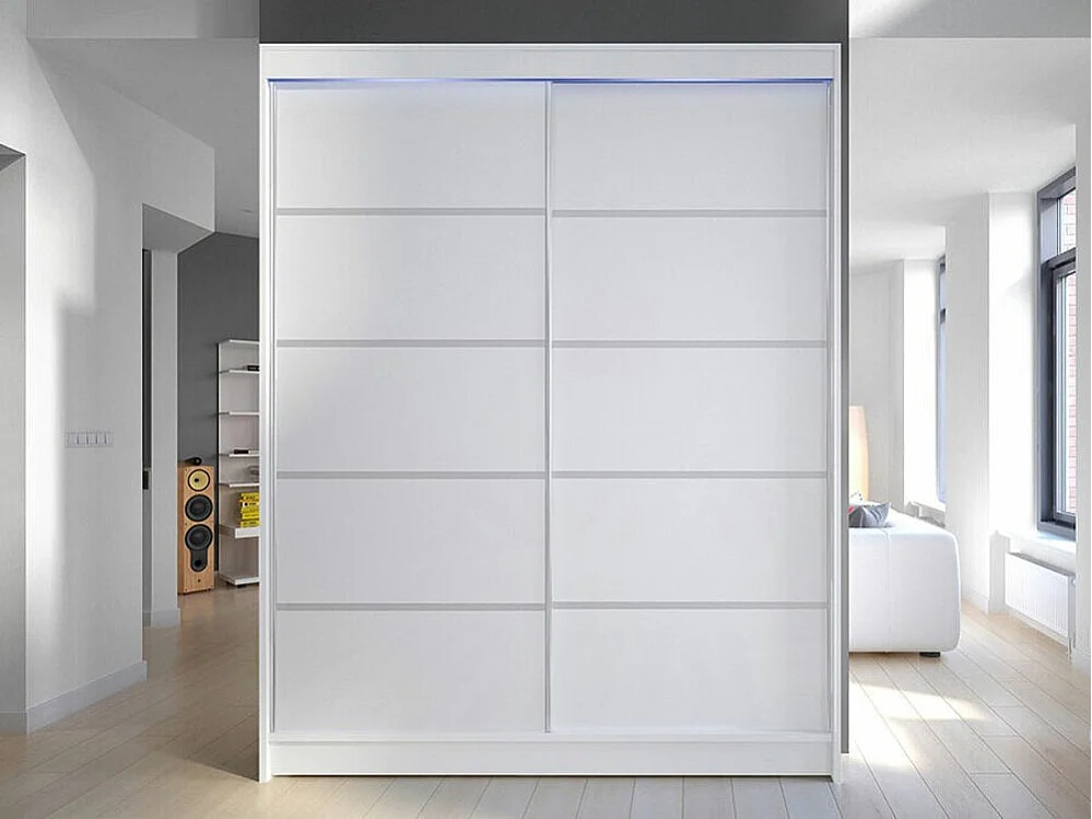 Armadio Closico 145, Bianco, 200x150x58cm, Porte armadi: Scorrevoli