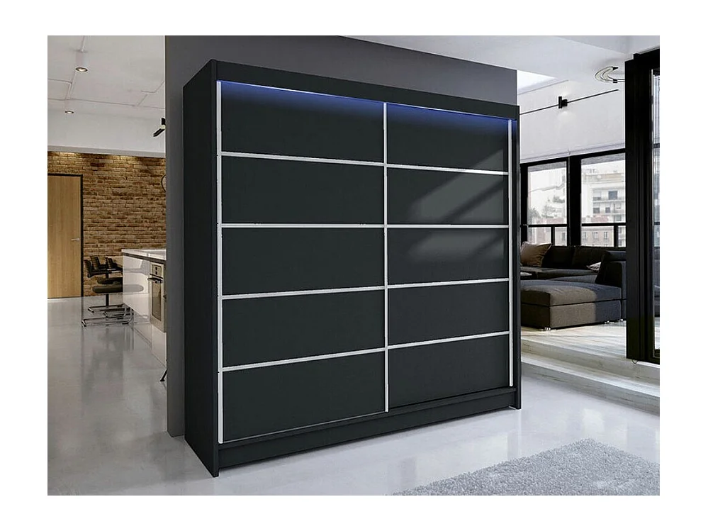 Armoire Closico 153, Noir, 215x180x58cm, Portes d'armoire: Coulissantes