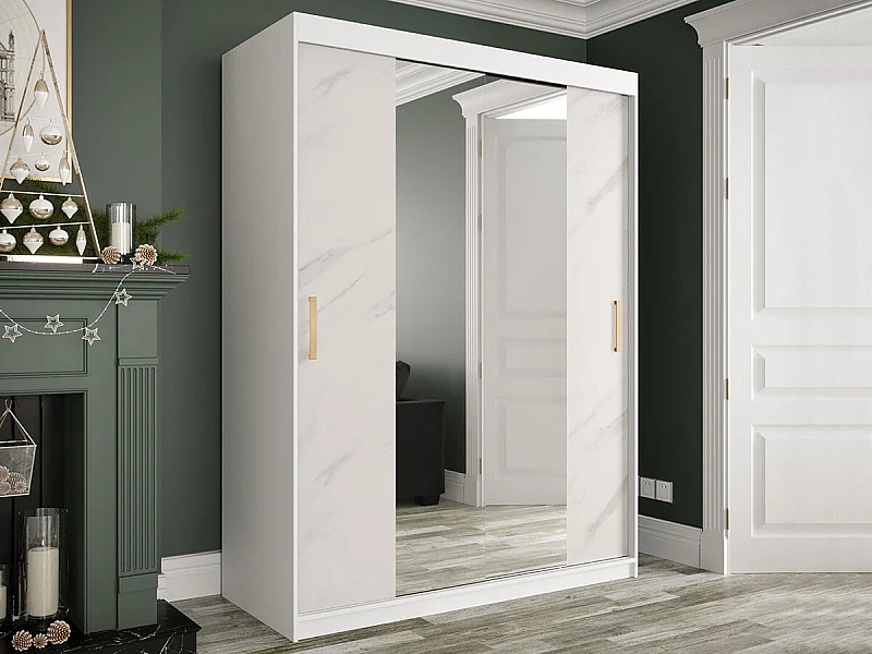 Armario Hartford 254, Mármol blanco|Mate blanco, 200x150x62cm, Número de estantes: 5