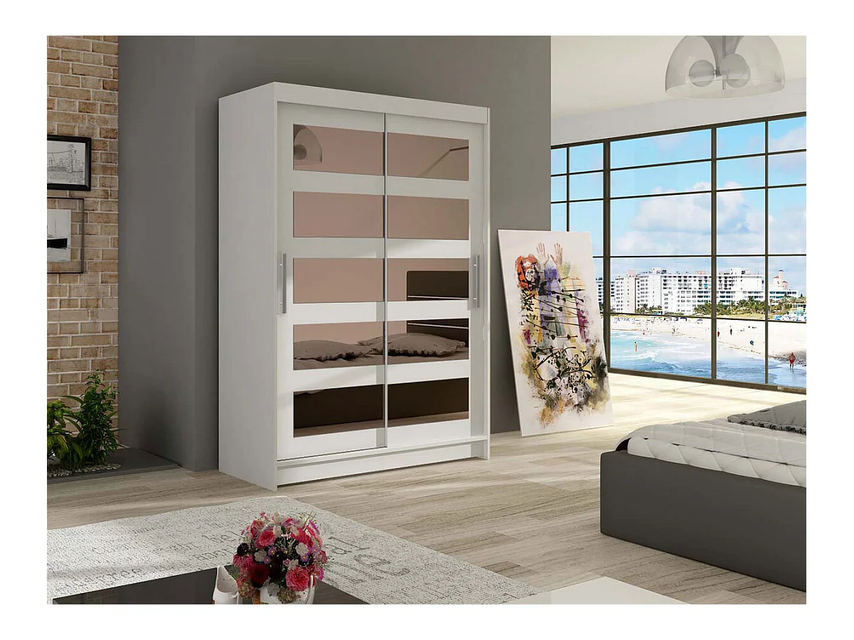 Armoire Closico 111, Blanc, 200x120x58cm, Portes d'armoire: Coulissantes