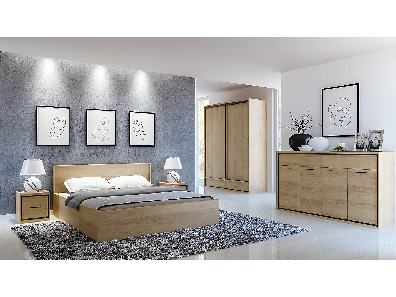 Armario Etrmoni 109, Luminoso madera, 221x177x59cm, Puertas de armario: Correderas