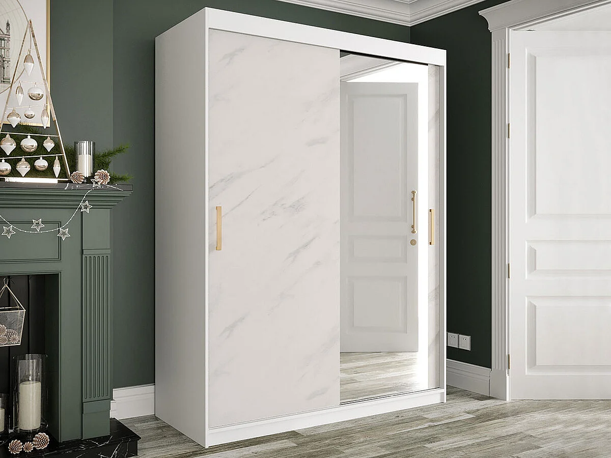 Armario Hartford 260, Mármol blanco|Mate blanco, 200x150x62cm, Número de estantes: 5