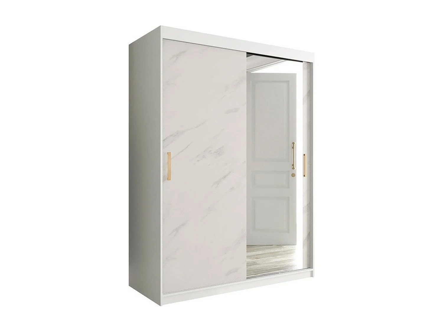 Armario Hartford 260, Mármol blanco|Mate blanco, 200x150x62cm, Número de estantes: 5