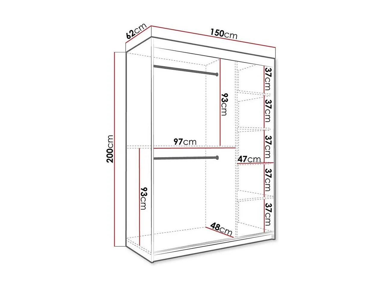 Armario Hartford 260, Mármol blanco|Mate blanco, 200x150x62cm, Número de estantes: 5