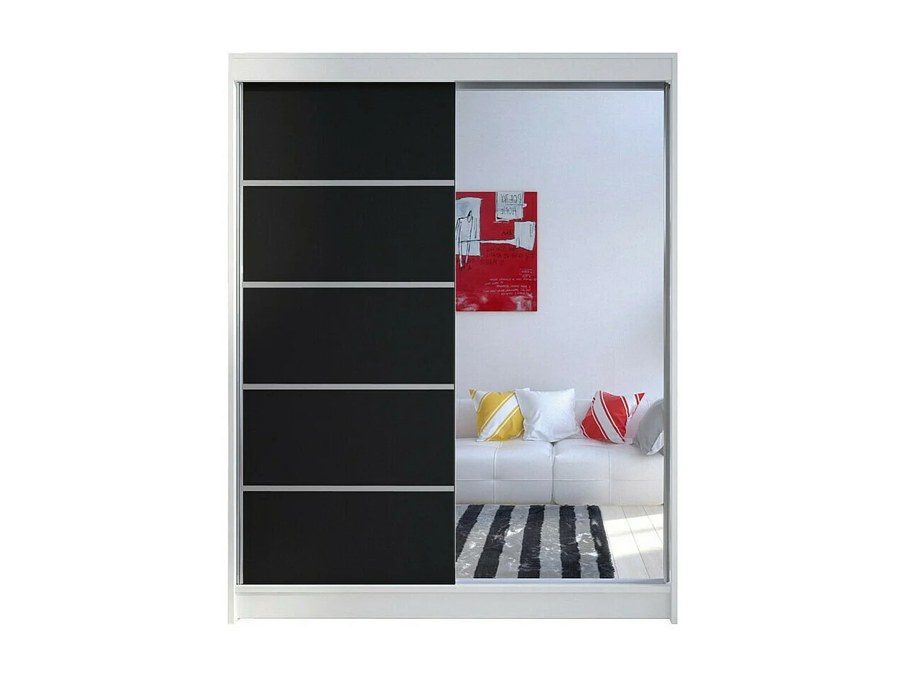 Armario Closico 143, Negro|Blanco, 200x150x58cm, Puertas de armario: Correderas