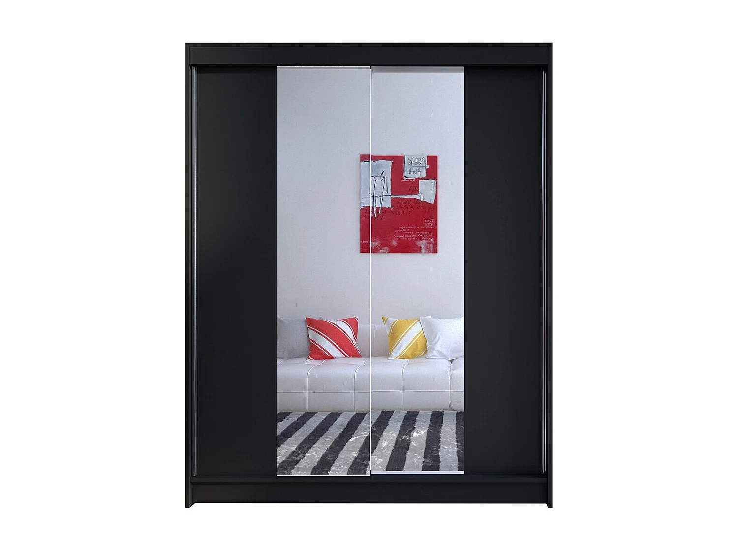 Armario Closico 141, Negro, 200x150x58cm, Puertas de armario: Correderas