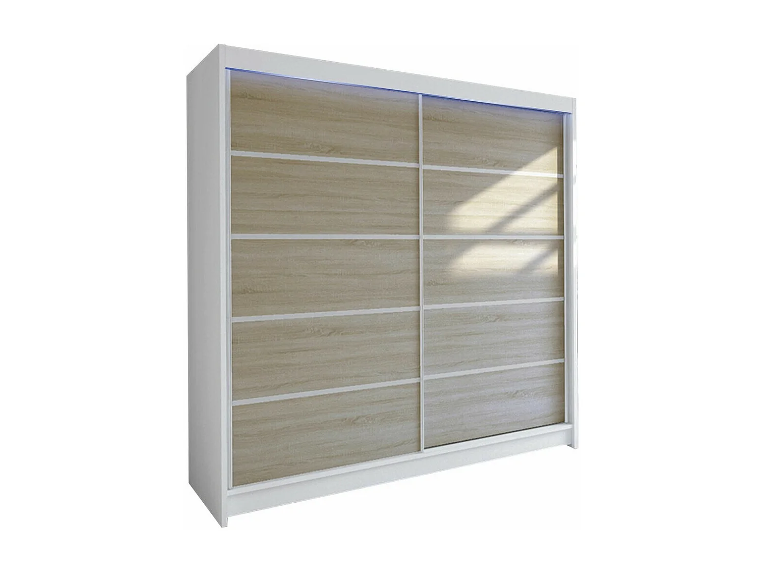Armoire Closico 153, Sonoma chêne|Blanc, 215x180x58cm, Portes d'armoire: Coulissantes