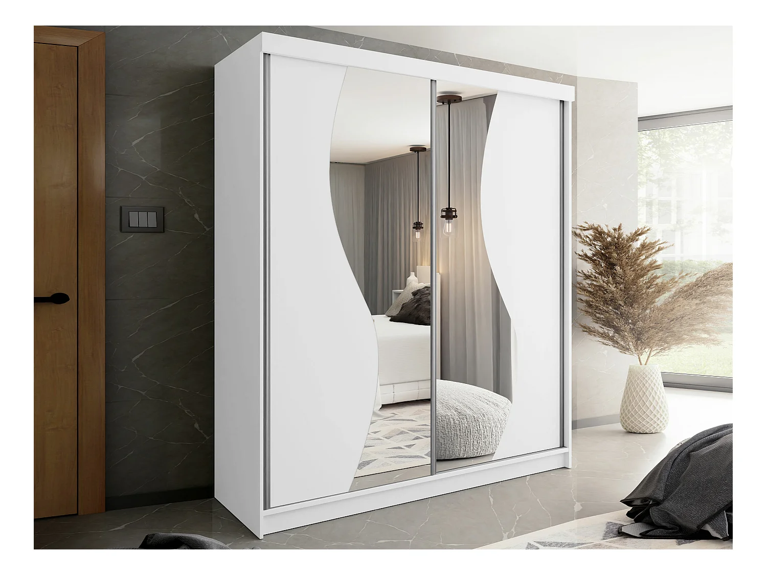 Armario Dover 105, Blanco, 200x200x62cm, Puertas de armario: Correderas