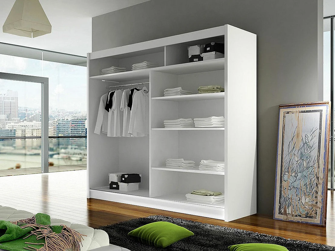 Armoire Closico 153, Chêne Artisan|Blanc, 215x180x58cm, Portes d'armoire: Coulissantes