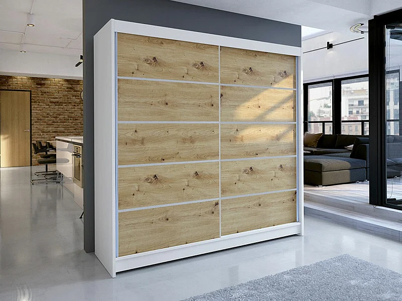 Armadio Closico 153, Bianco|Rovere Artisan, 215x180x58cm, Porte armadi: Scorrevoli