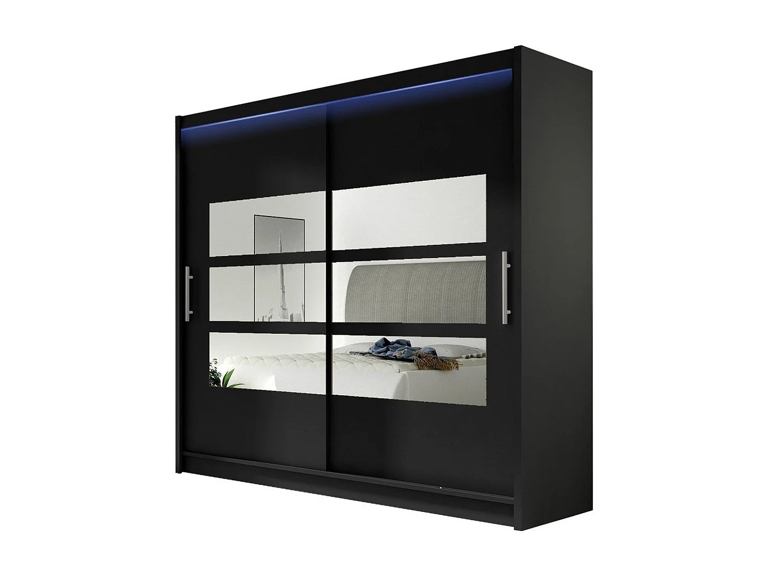 Armoire Closico 101, Noir, 215x180x58cm, Portes d'armoire: Coulissantes