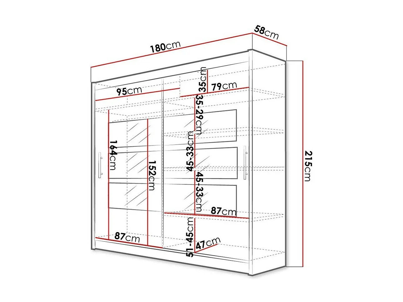 Armoire Closico 101, Noir, 215x180x58cm, Portes d'armoire: Coulissantes