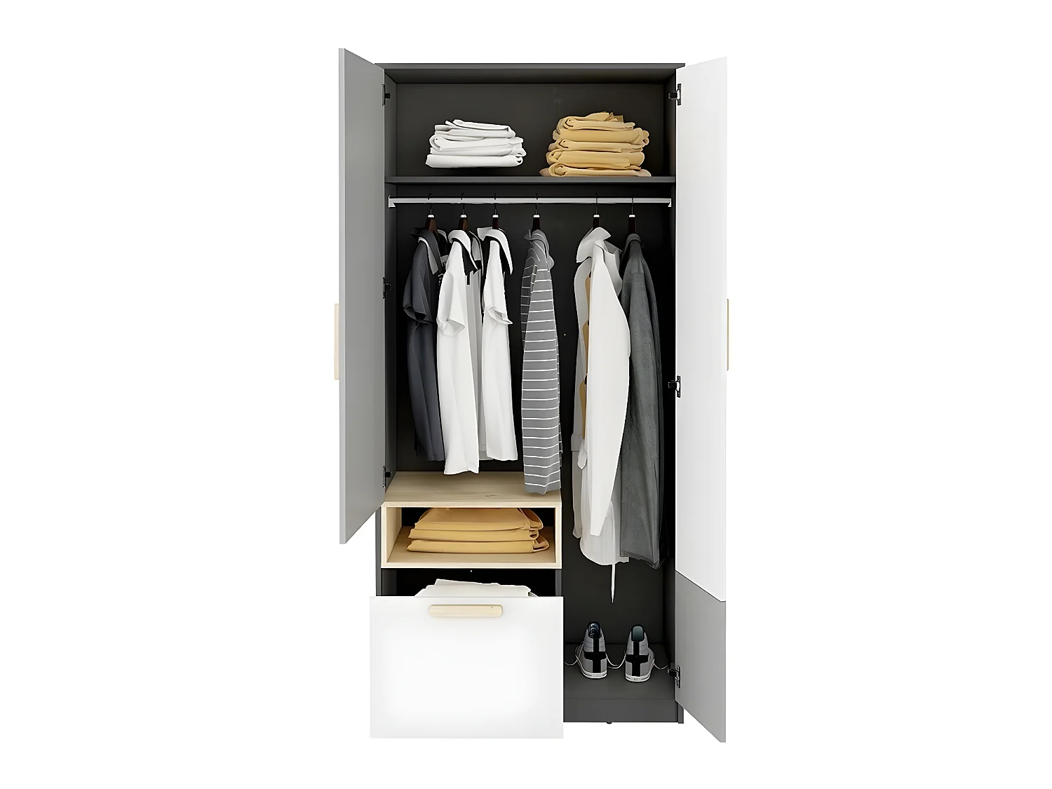 Armoire Veravie 103, Blanc|Gris clair|Graphite, 193x90x50cm