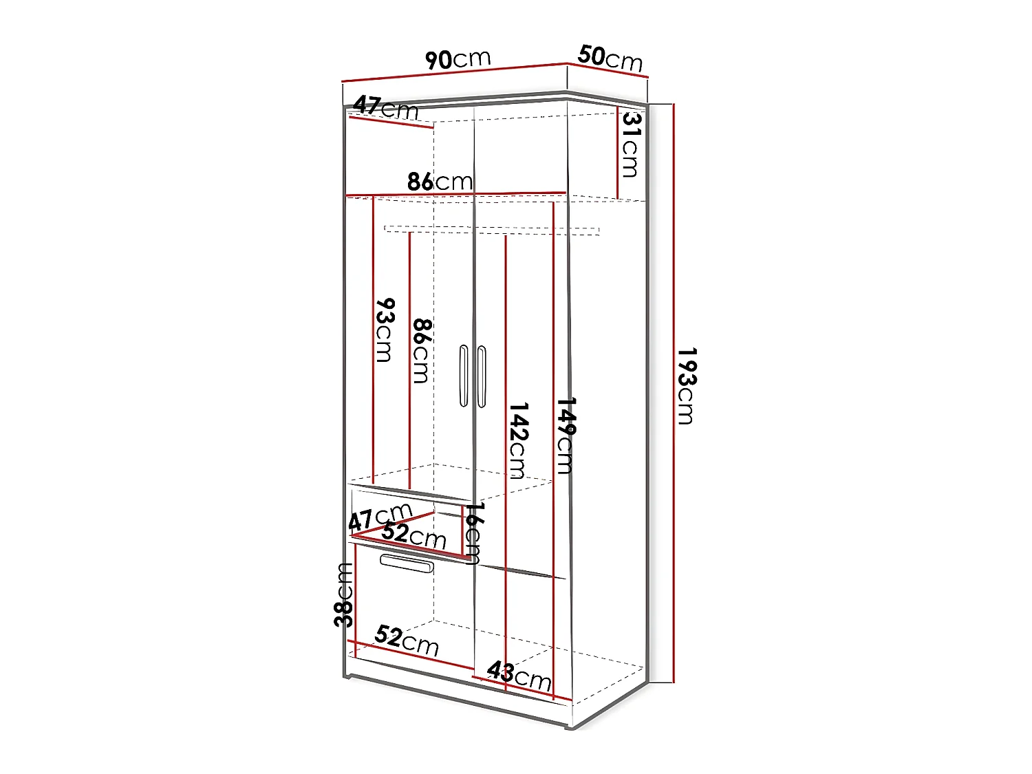 Armoire Veravie 103, Blanc|Gris clair|Graphite, 193x90x50cm