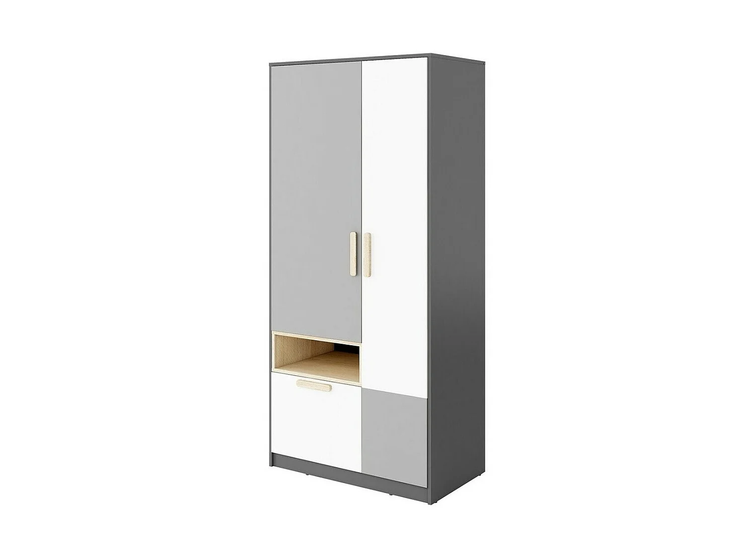 Armoire Veravie 103, Blanc|Gris clair|Graphite, 193x90x50cm