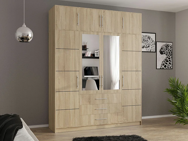 Armoire Dortivu 147, Sonoma chêne, 245x196x58cm, Portes d'armoire: Avec des charnières