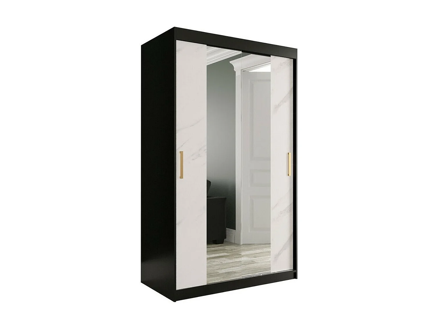 Armario Hartford 253, Mármol blanco|Negro mate, 200x120x62cm, Número de estantes: 4