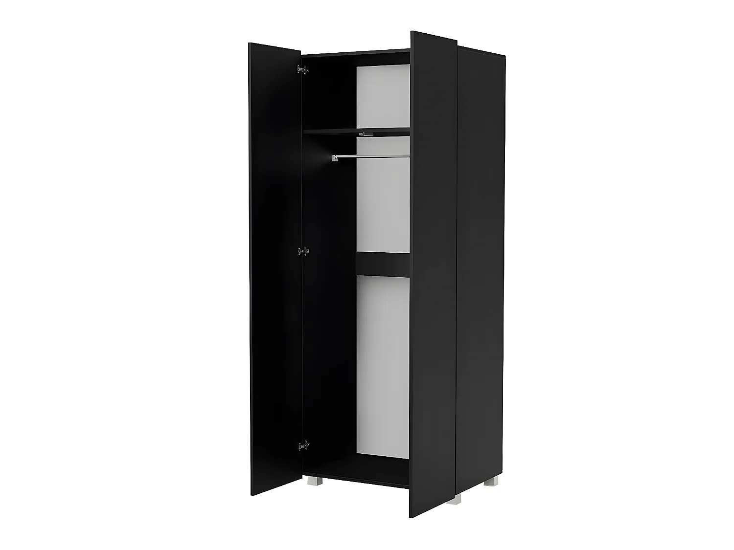 Armario Tivdalu 125, Negro|Negro brillante, 200x80x52cm, Puertas de armario: Con bisagras