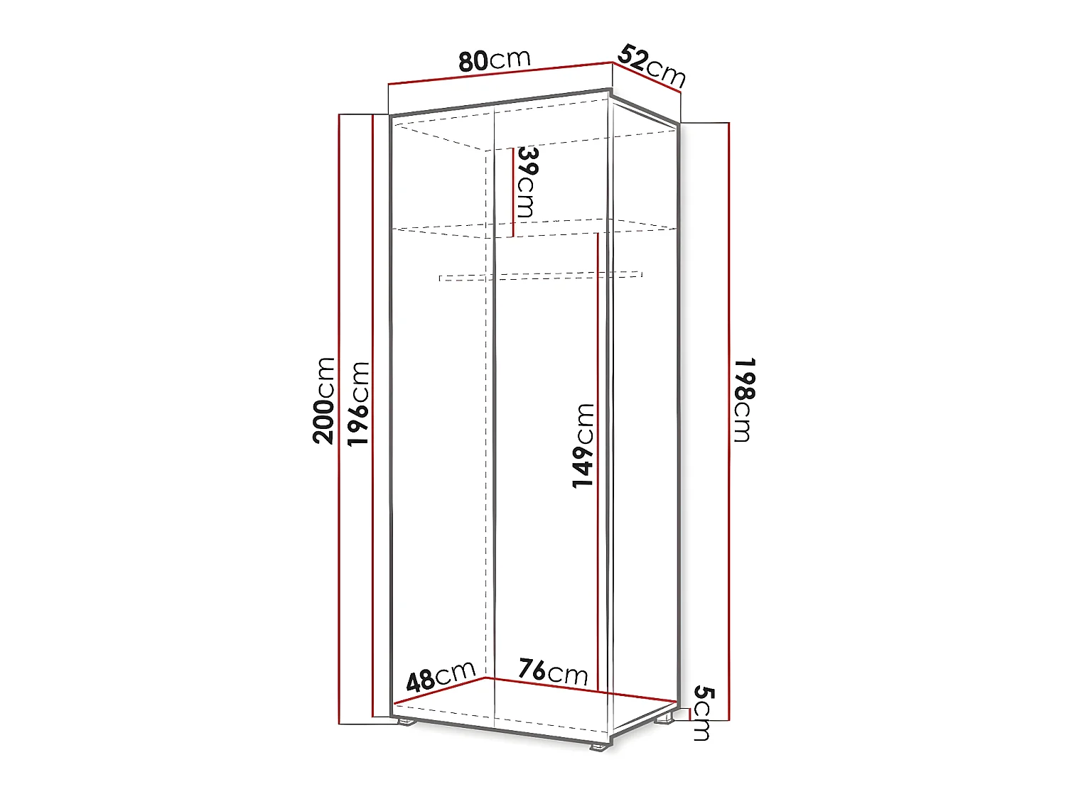 Armario Tivdalu 125, Negro|Negro brillante, 200x80x52cm, Puertas de armario: Con bisagras