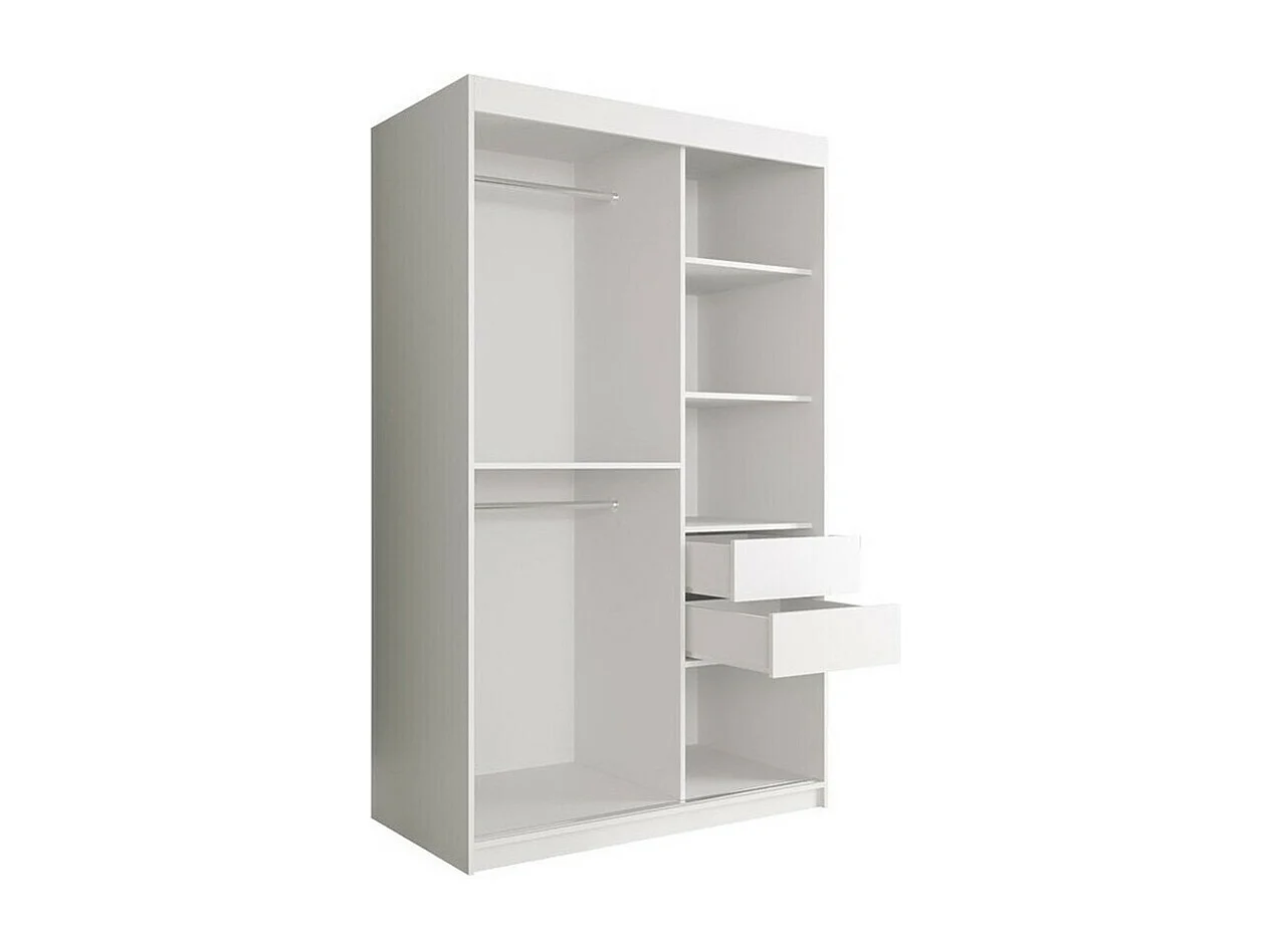 Armoire Hartford 259, Marbre noir|Mat blanc, 200x120x62cm, Portes d'armoire: Coulissantes