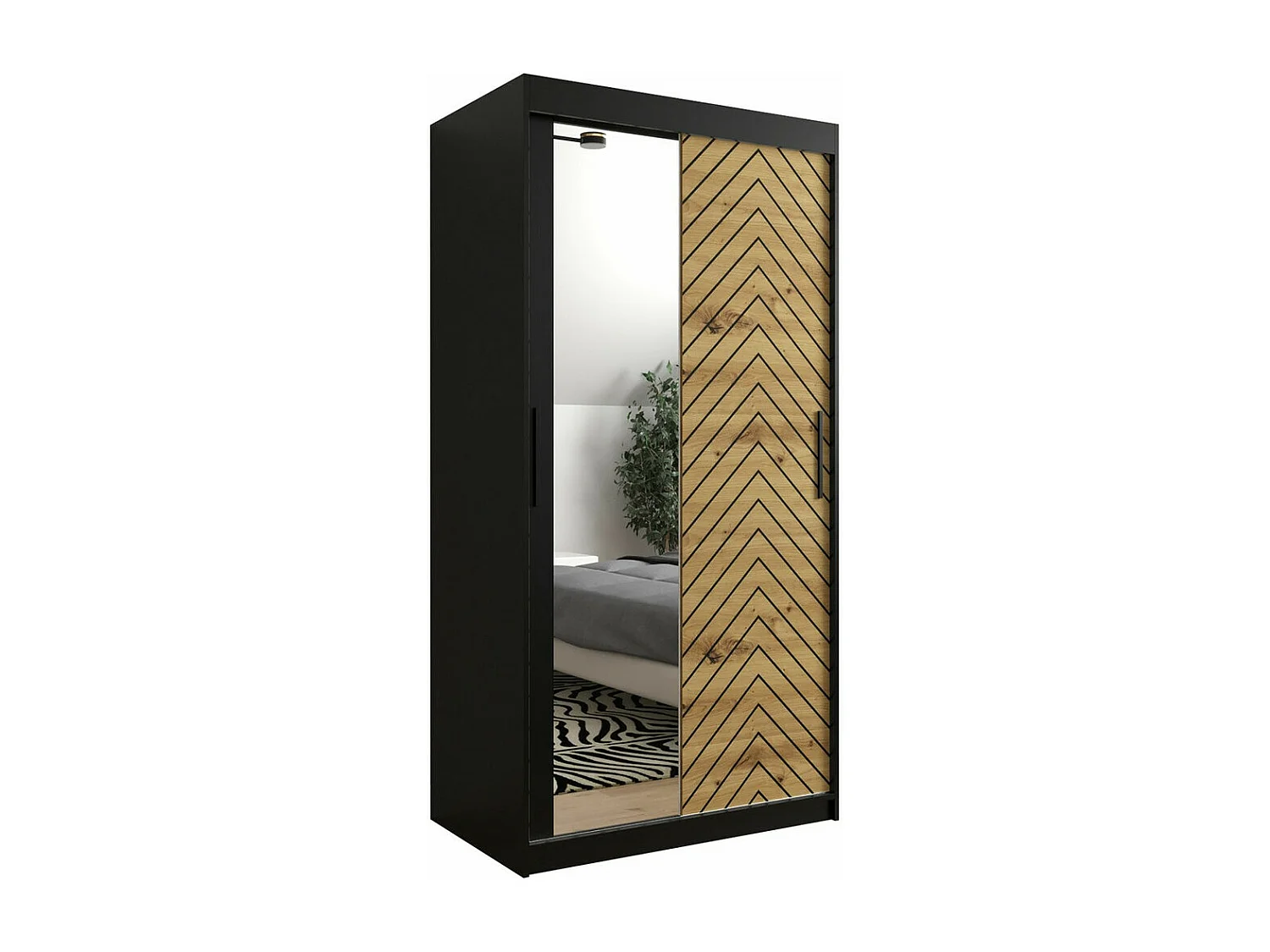Armario Hartford 307, Roble Artisan|Negro, 200x100x62cm, Puertas de armario: Correderas