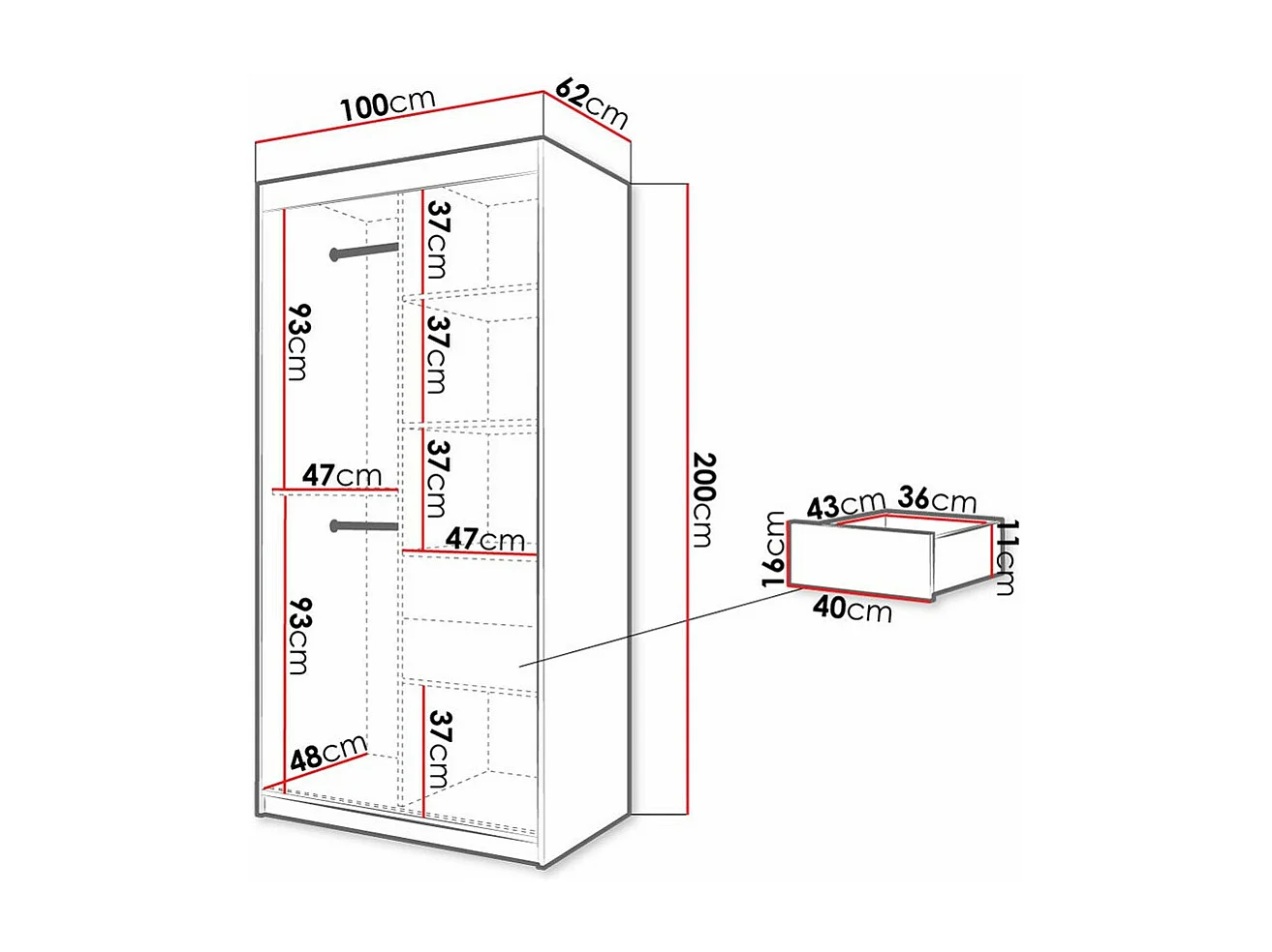 Armario Hartford 307, Roble Artisan|Negro, 200x100x62cm, Puertas de armario: Correderas
