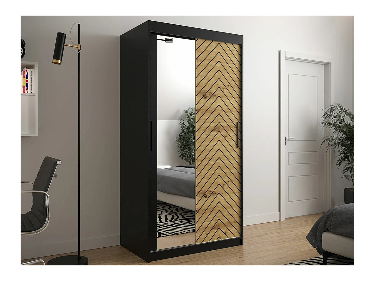 Armario Hartford 307, Roble Artisan|Negro, 200x100x62cm, Puertas de armario: Correderas