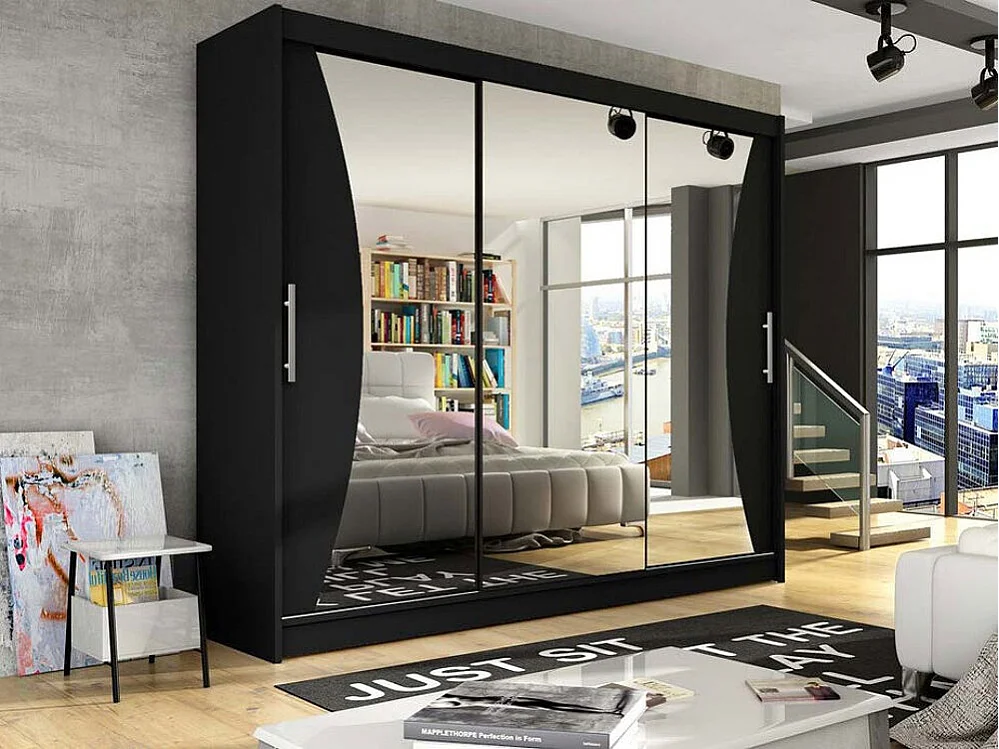 Armoire Closico 120, Noir, 215x250x58cm, Portes d'armoire: Coulissantes