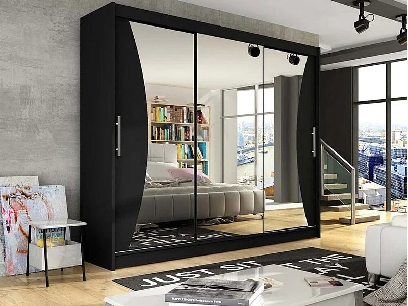 Armoire Closico 120, Noir, 215x250x58cm, Portes d'armoire: Coulissantes