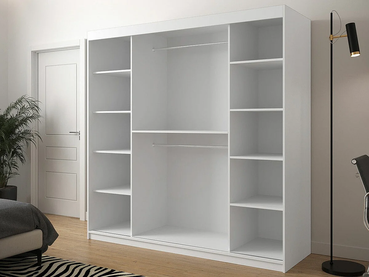 Armario Hartford 315, Blanco|Negro, 200x200x62cm, Puertas de armario: Correderas