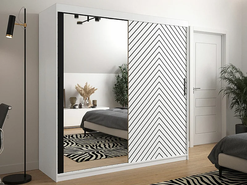 Armario Hartford 315, Blanco|Negro, 200x200x62cm, Puertas de armario: Correderas