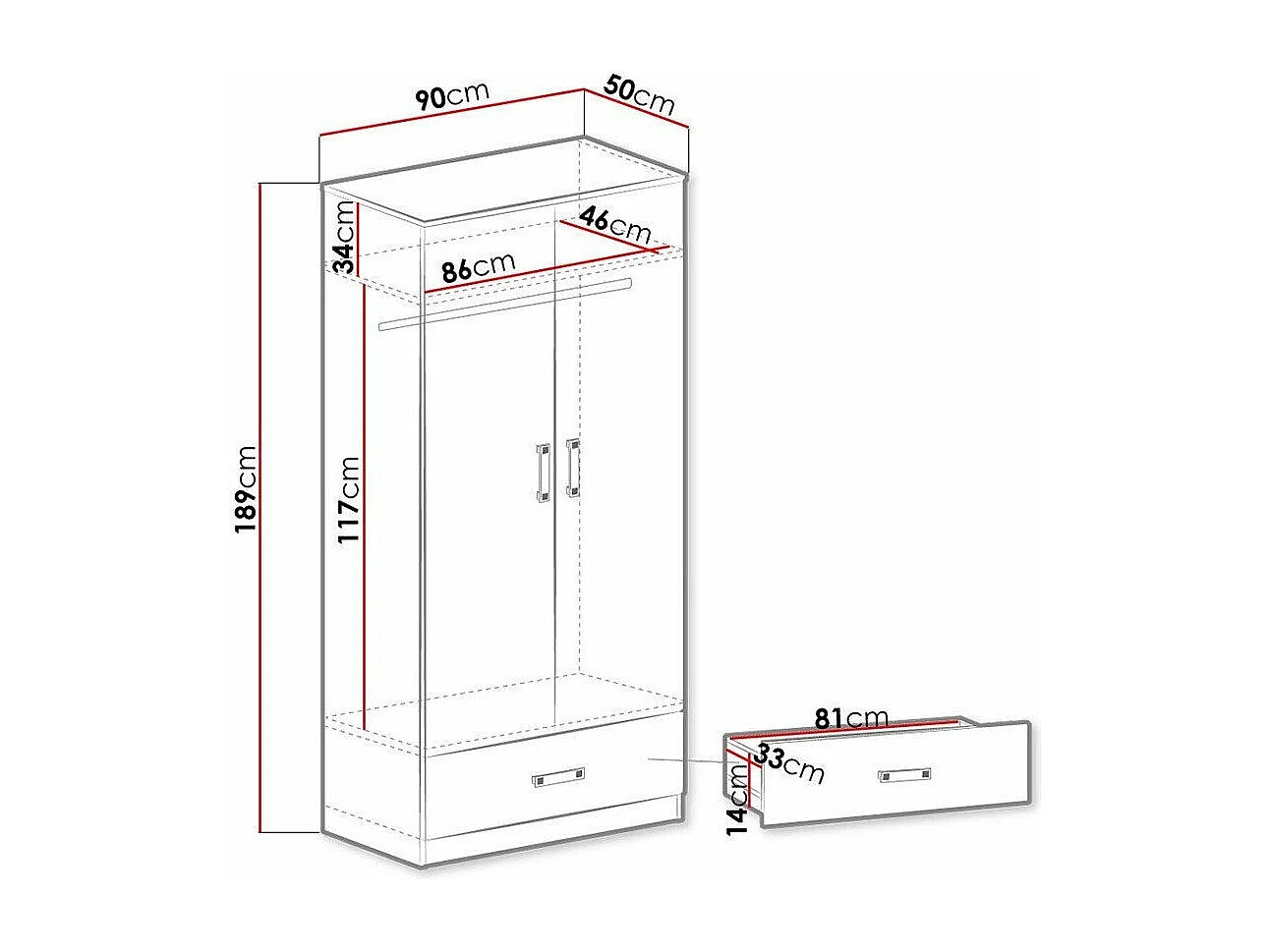 Armario Sorviru 103, Blanco|Rosa, 189x90x50cm, Puertas de armario: Con bisagras