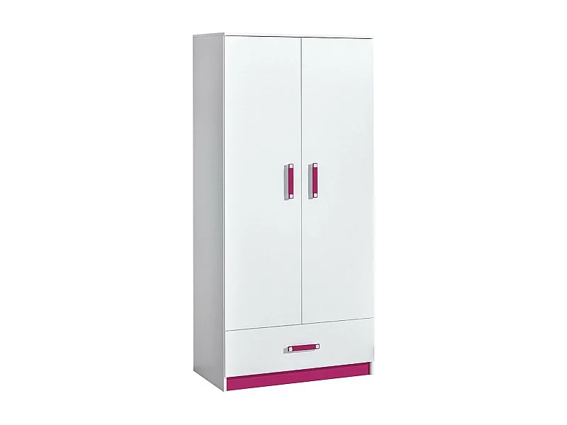 Armoire Sorviru 103, Blanc|Rose, 189x90x50cm, Portes d'armoire: Avec des charnières