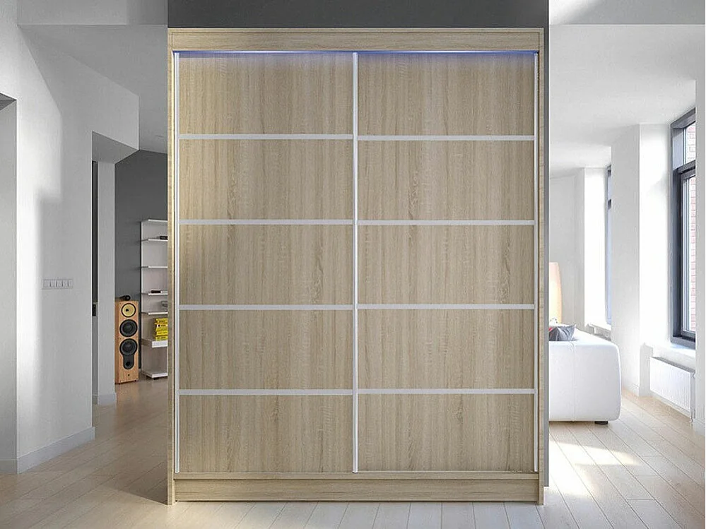 Armoire Closico 145, Sonoma chêne, 200x150x58cm, Portes d'armoire: Coulissantes