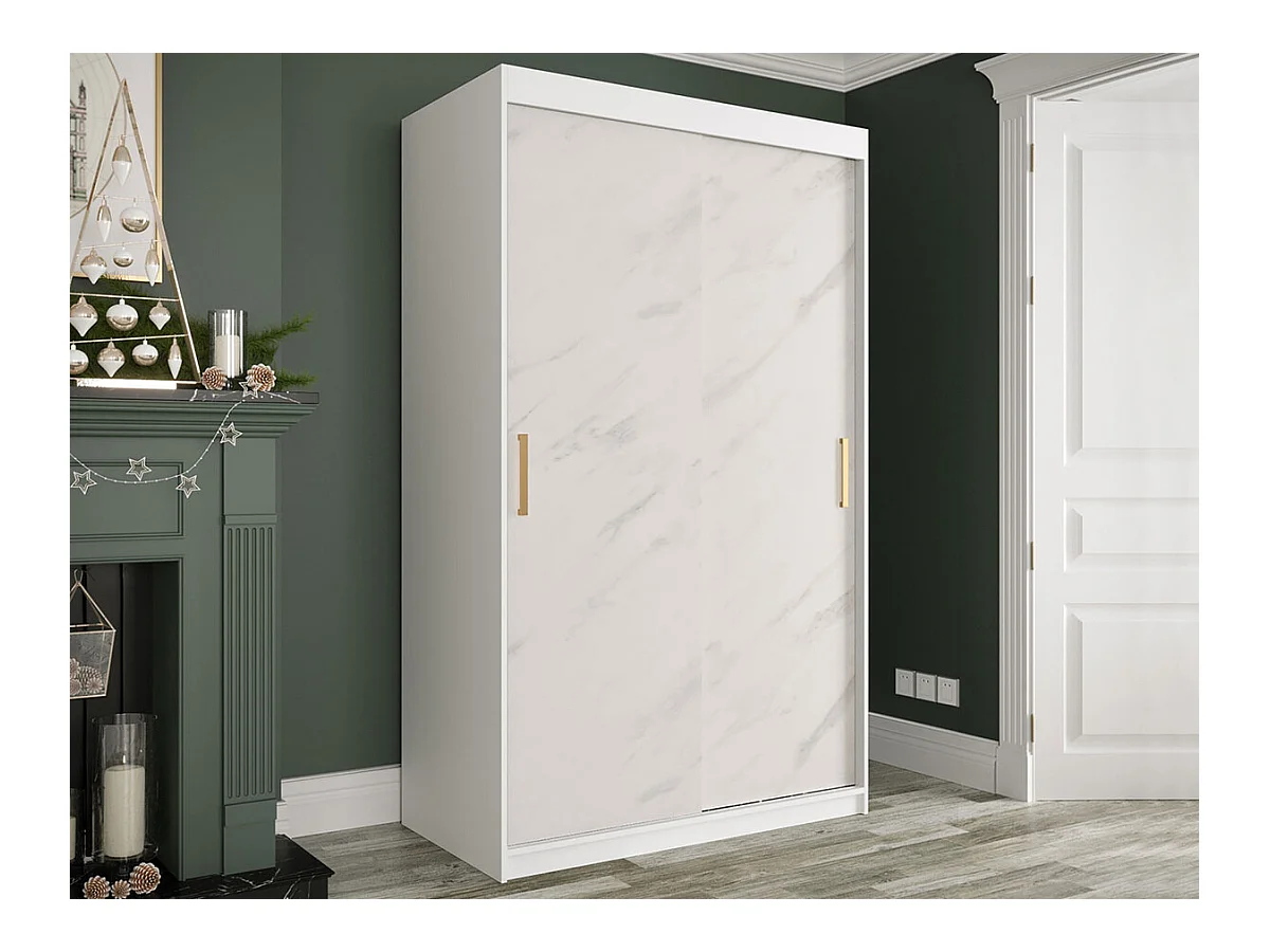 Armoire Hartford 247, Marbre blanc|Mat blanc, 200x120x62cm, Nombre d'étagères: 5