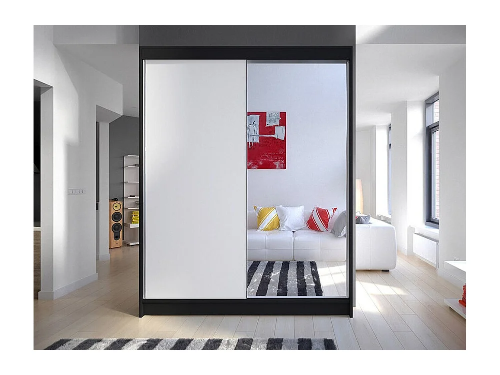 Armario Closico 140, Blanco|Negro, 200x150x58cm, Puertas de armario: Correderas