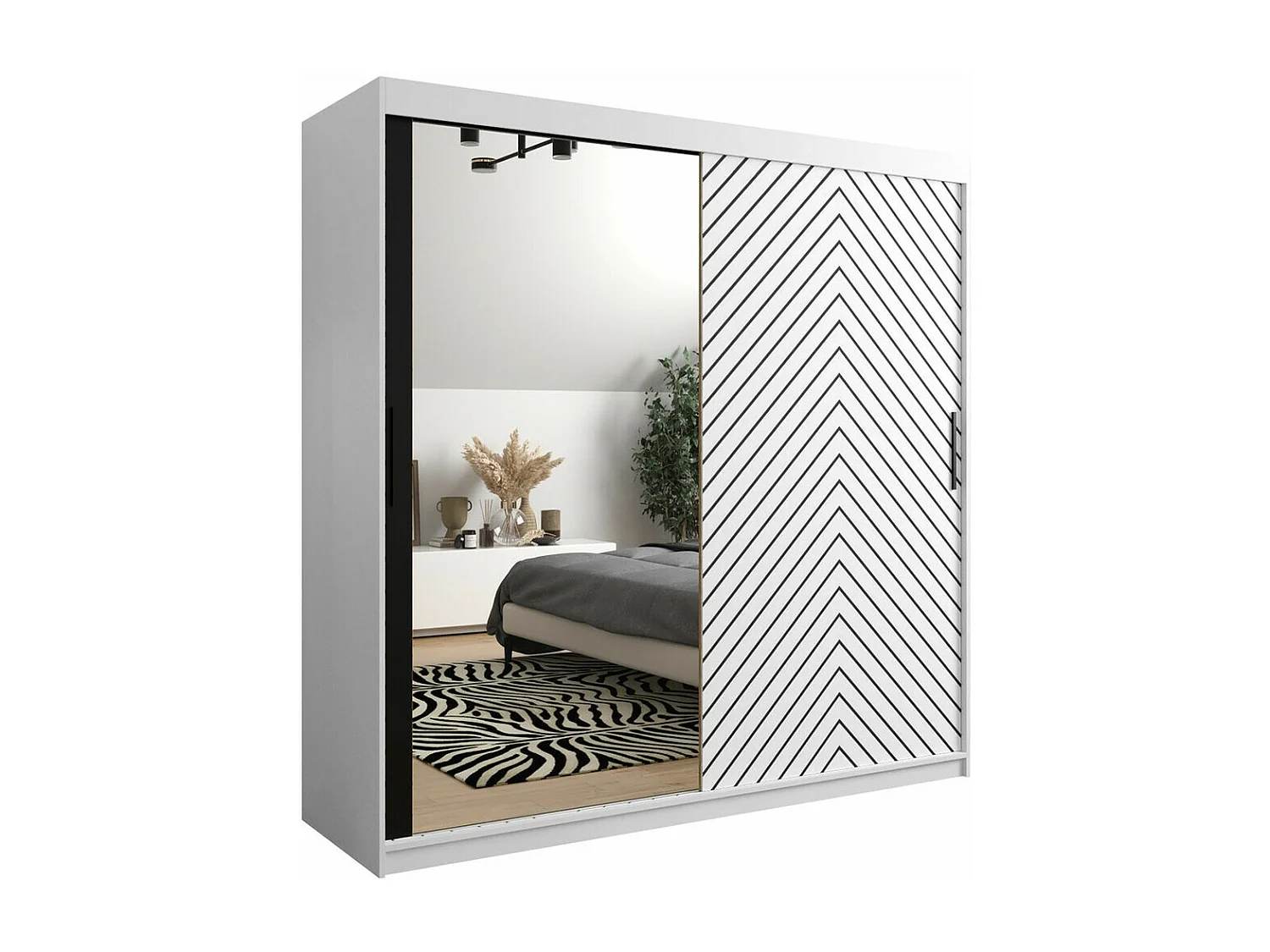 Armoire Hartford 315, Noir|Blanc, 200x200x62cm, Portes d'armoire: Coulissantes