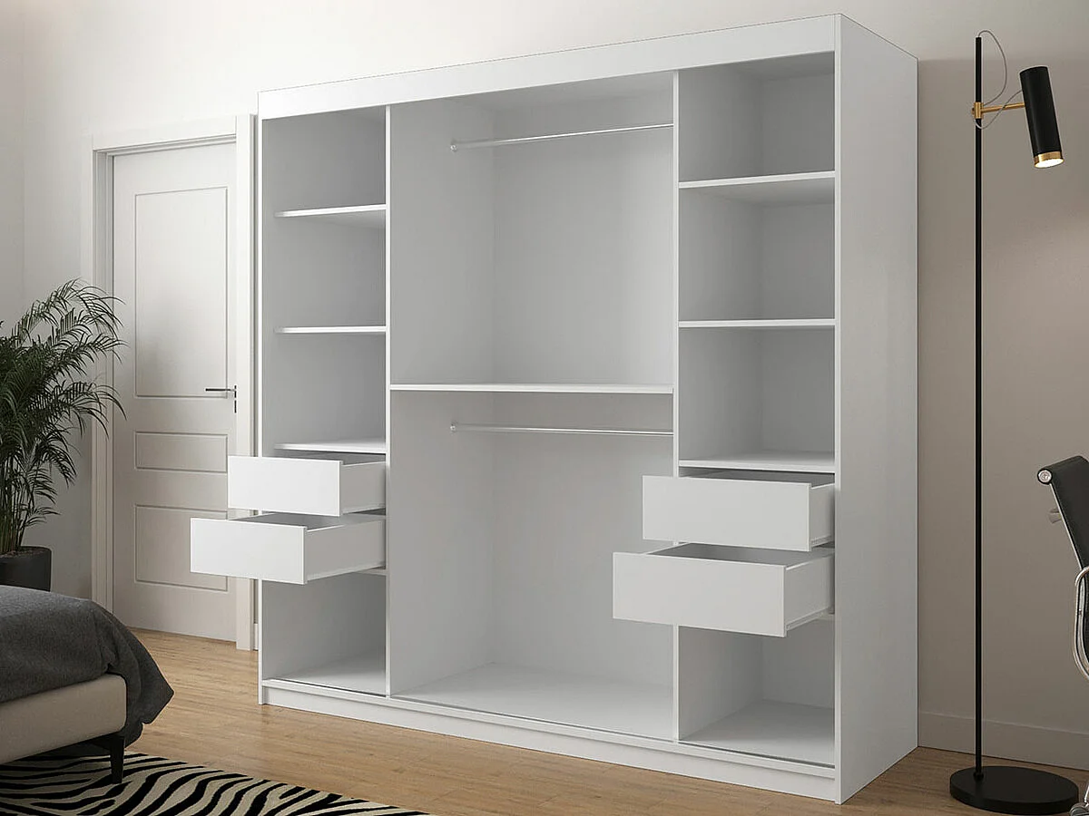 Armoire Hartford 315, Noir|Blanc, 200x200x62cm, Portes d'armoire: Coulissantes