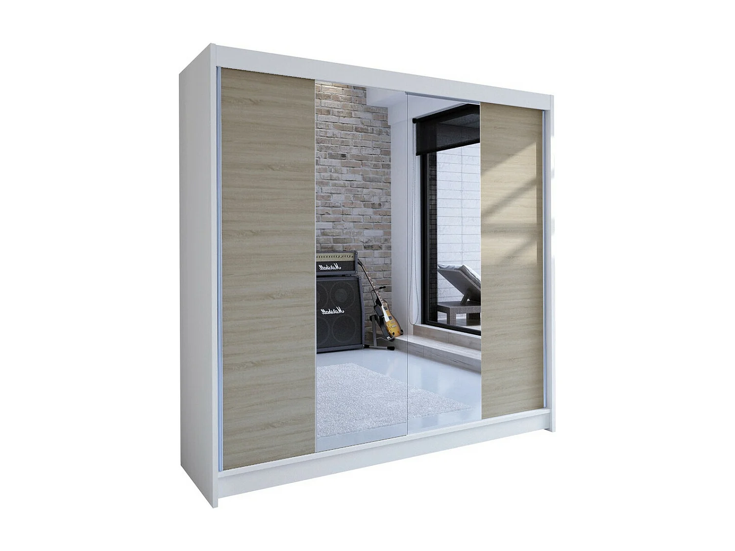 Armario Closico 138, Roble Sonoma|Blanco, 215x180x58cm, Puertas de armario: Correderas
