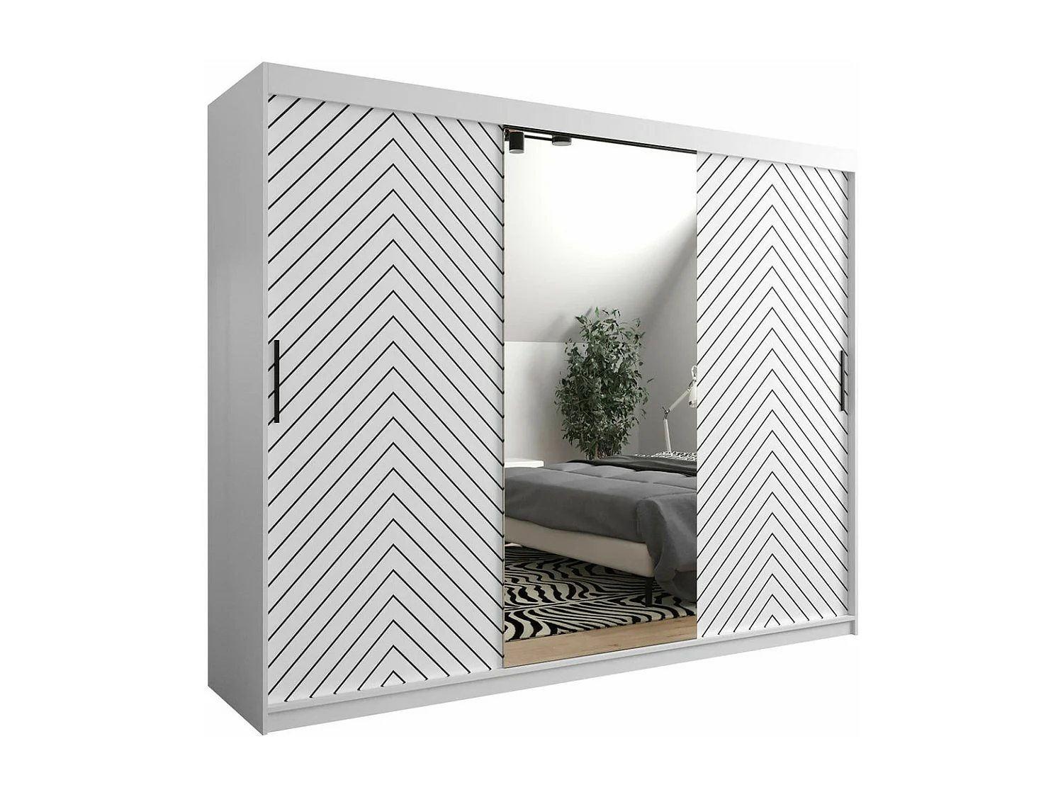 Armoire Hartford 317, Blanc|Noir, 200x250x62cm, Portes d'armoire: Coulissantes