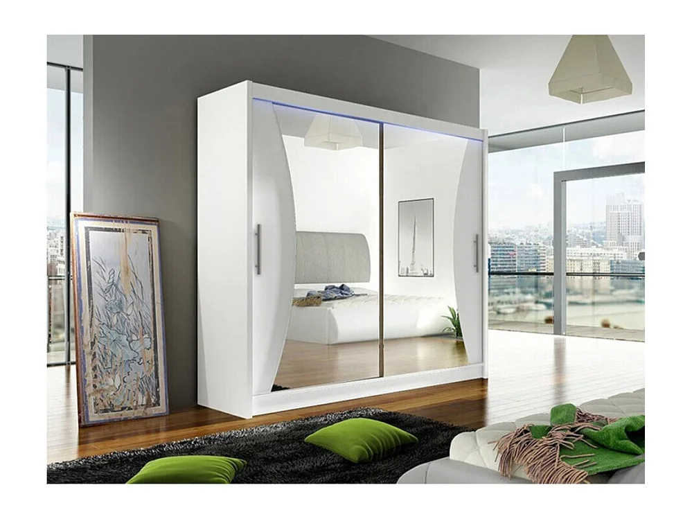 Armoire Closico 124, Blanc, 215x180x57cm, Portes d'armoire: Coulissantes