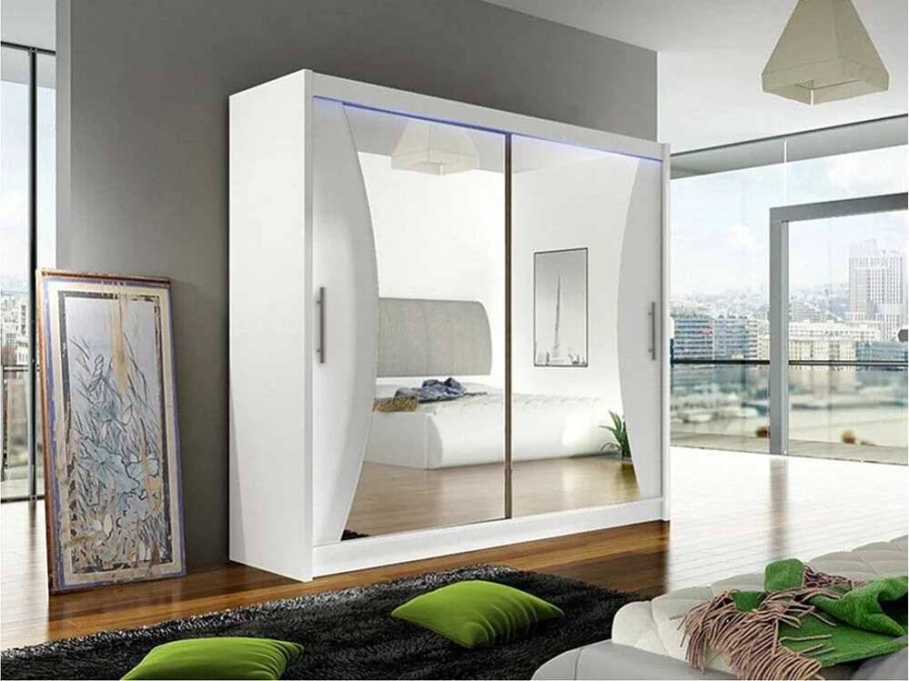 Armario Closico 124, Blanco, 215x180x57cm, Puertas de armario: Correderas